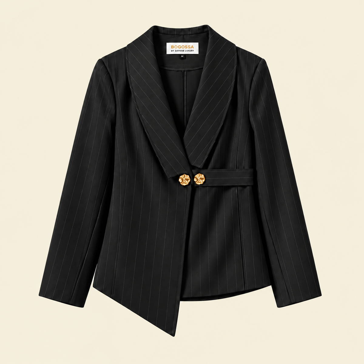 Elegant Black Tailored Suit Set with Fine Black Pinstripes