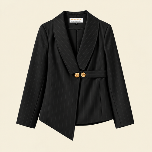 Elegant Black Tailored Suit Set with Fine Black Pinstripes
