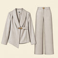 Elegant Taupe clear Tailored Suit Set with Fine Grey Pinstripes