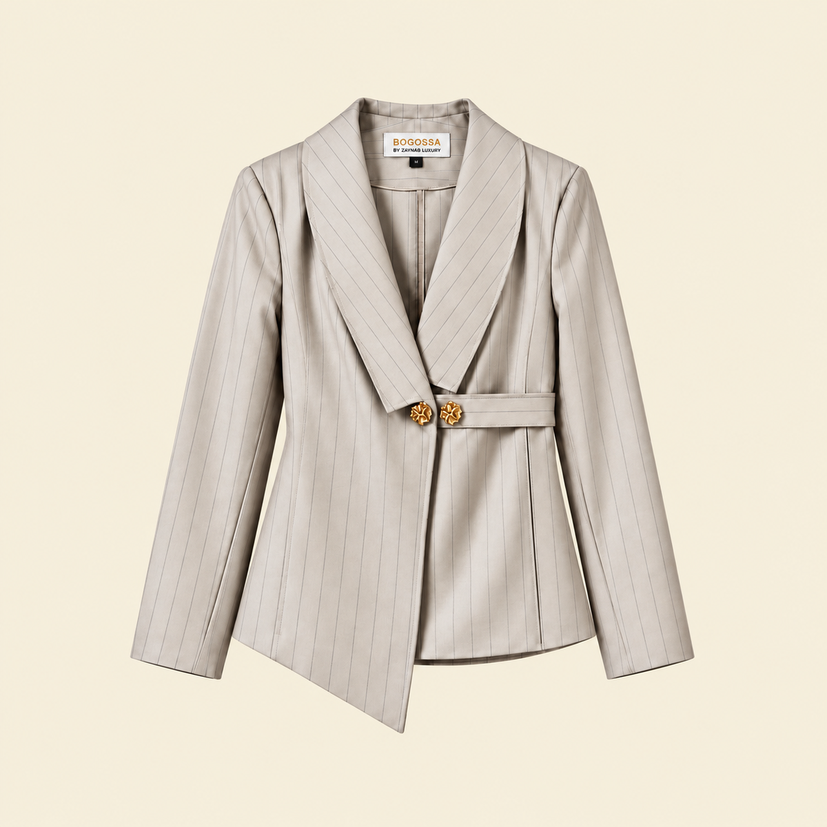 Elegant Taupe clear Tailored Suit Set with Fine Grey Pinstripes