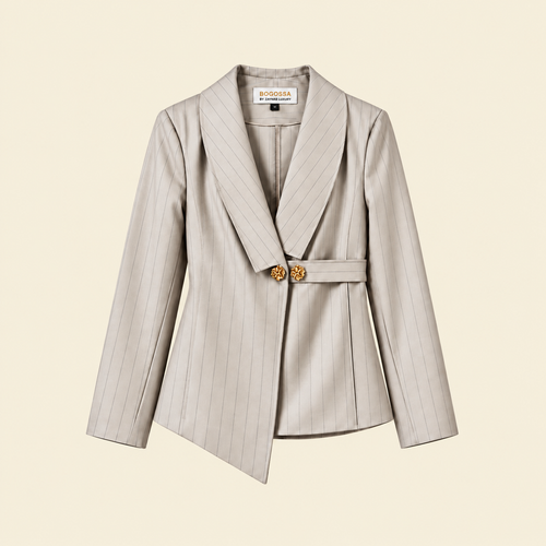 Elegant Taupe clear Tailored Suit Set with Fine Grey Pinstripes
