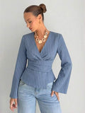 Bogossa Blue Horizon Pinstripe Wrap Top – Effortless Chic
