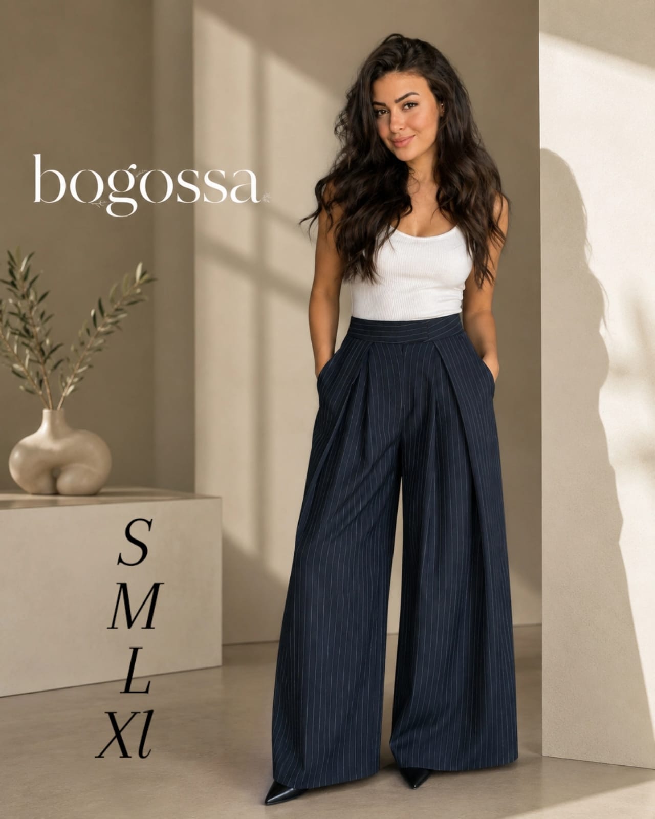 Bogossa Executive Pinstripe Wide-Leg Trousers – Power & Elegance